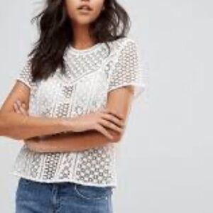 Abercrombie & Fitch | Ivory Short Sleeve Lace/Eyelet Blouse, Size L